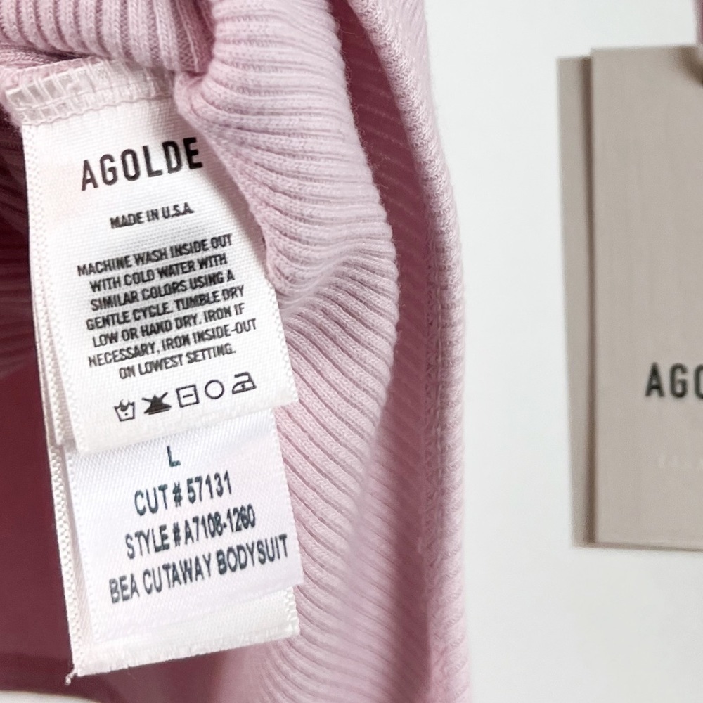 NWT Agolde Bea Ribbed Cutaway Bodysuit in Light Pink- Fondant - Picture 6 of 8